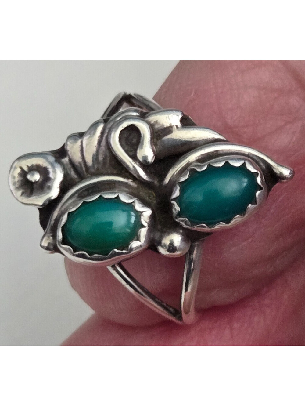 Vintage Davey Morgan Navajo Sterling Silver Turquoise Fly Bug Insect Ring Sz 5